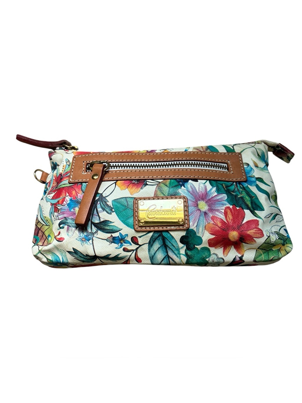 Cavalcanti Floral Leather Clutch Bag Cottagecore Boho Multicolor Made in Italy